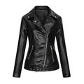 Lovskoo Christmas Women s Leather Jackets Motorcycle Plus Size Moto Biker Coat Short Lightweight Vegan Pleather Women Solid Zipper Leather Tops Cardigan With Pocket Short Coat Jacket