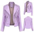 Lovskoo Women Faux Leather Jacket Moto Biker Coat Trendy Lapel Zip Biker Short Punk Cropped Tops Asymmetrical Motorcycle Jacket Standard Outerwear Short Coat Pink