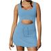 Holloyiver Short Jumpsuit for Women Tennis Dress For Women Workout Dress With Built In Shorts And Bra Cut Out Athletic Dresses 2XL Blue