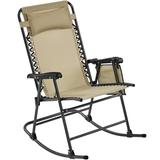 Alden Design 26in Foldable Rocking Lounge Chair with Cupholder/Pillow for Patio Beige