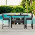 AVAWING 3PCS Outdoor Patio Rattan Bar Table and Chairs Set w/ Removable Cushion Black