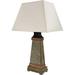 NLIBOOMLife 30-Inch Indoor/Outdoor Table Lamp - Weather Resistant Copper Trimmed Slate Light - White Cotton Lampshade