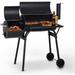 Charcoal Grills Outdoor BBQ Grill Offset Smoker with Wheels Side Fire Box Portable Barbecure Grill for Outdoor Cooking Backyard Camping Picnics Black