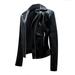 Women s Plus Size Biker Motorcycle Jacket 2023 Clothes Open Front Lapel Fall Fashion Solid Color Outerwears Faux Leather Jacket Winter Warm Coat Black XL