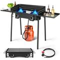 Zimtown 2-Burner Camping Stove Propane Stove Gas Burner Outdoor Stove with Wind Panel and Workstation