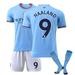 Ryhoow 2023-2024 Manchester City FC Home Jersey # 9 Erling Haaland Sportswear Soccer Activewear Set for Kids Youth Football Child Children wtih Socking Size 22 Home