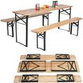 3PCS Outdoor Folding Picnic Table Bench Set Portable Patio Dining Table Set with Wooden Top & Steel Frame