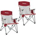 QCAI 2 Pack Camping Chair for Adults with Arm Rest and Cup Holder Portable Camping Chair Support 300LBS Heavy Duty Folding Camp Chair for Lawn Outdoor Sports Travel (Red&Gray)