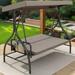 Outdoor Porch Swing 3 Person Patio Swing Chair with Adjustable Canopy Removable Cushion Suitable for Garden Poolside Balcony-Beige & Grey