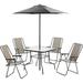 Patio Dining Furniture Set - 6-Piece Outdoor Dining Set with Glass Table Umbrella 4 Chairs in Grey - Deck Lawn