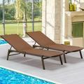 AECOJOY Patio Aluminum Lounge Chairs for Outside Adjustable Outdoor Chaise Lounge for Outside Pool Set of 2 - Brown