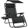 S Zero Gravity Outdoor Recliner S Lounge Chair w/Adjustable Canopy Shade Headrest Side Accessory Tray Textilene Mesh - Black