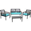 NLIBOOMLife Coachford 4-Piece Patio Conversation Set - 1 Loveseat 2 Chairs and 1 Coffee Table - Thick Red Cushions