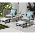 Chuangyao 5 Pieces Outdoor Patio Furniture All-Weather PE Rattan Wicker Table and Chairs Set with Ottoman Footstool Light grey