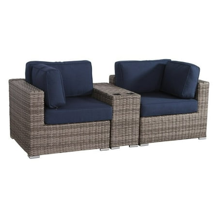 Living Source International 3-Piece Wicker and Patio Set in Gray/Blue