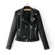 Juebong Teen Girls Spring/Fall Faux Leather Notch Collar Moto Biker Jacket Long Sleeve Casual Short Coat Outwear Ladies Lapel Motor Jacket Coat Zip Biker Short Punk Cropped Tops Black XXL