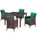 Contemporary Modern Urban Designer Outdoor Patio Balcony Garden Furniture Dining Chair and Table Set Rattan Wicker Brown Green