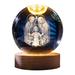 Crystal Ball Night Light Engraved Holy Family Figurine Statue with Wooden Stand Color Changing Light Glass Religious Collection Catholic Church