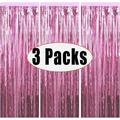 3 Packs 3.2ft x 6.6ft Rose Pink Metallic Tinsel Foil Fringe Curtains Photo Booth Props for Birthday Wedding Engagement Bridal Shower Holiday Celebration Party Decorations