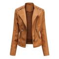 Aoochasliy Womens Jackets and Coats Clearance Lapel Faux Leather Ladies Lapel Motor Jacket Overcoat Zip Biker Short Punk Cropped Tops