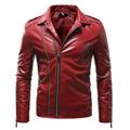 Hfyihgf Men s PU Leather Jacket Causal Vintage Long Sleeve Lapel Faux Leather Motorcycle Jacket Zipper Biker Coat with Zip Pockets(Red S)