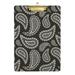 ALAZA Paisley Black Grey Seamless Clipboards for Kids Student Women Men Letter Size Plastic Low Profile Clip 9 x 12.5 in Silver Clip