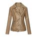 Lovskoo Christmas Women s Leather Jackets Motorcycle Plus Size Moto Biker Coat Short Lightweight Vegan Pleather Women Solid Zipper Leather Tops Cardigan With Pocket Short Coat Jacket