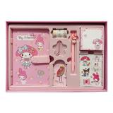 Sanrio Stationery Set Kuromi My Melody Cinnamoroll Password Notepad Diary Mini Notebook Signature Pen Students Supplies Kid Gift