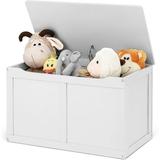 Kids Wooden Toy Box Children Storage Chest & Bench with Flip Top Lid Hinges Wooden Toy Chest Storage Organizer Large Trunk for Kids Room Playroom Nursery (White)