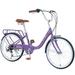 22 Girls Bicycle Modern 7 speed Beach Cruiser Bike with Pedal Steel Frame and Leather Saddle Women Commuter Bike for Road Seaside and Travel Purple