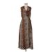 DressBarn Casual Dress - A-Line V Neck Sleeveless: Brown Leopard Print Dresses - Women's Size 12