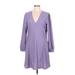 Uniqlo Casual Dress - A-Line V Neck 3/4 sleeves: Purple Print Dresses - Women's Size Large