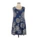 SJS Casual Dress - Mini Scoop Neck Sleeveless: Blue Print Dresses - Women's Size X-Large - Paisley Wash
