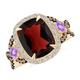 Garnet and Amethyst Crossover Ring with Halo and Coffee Diamond Accents