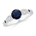 Aeon Vintage Style Sapphire and Diamond Three Stone Engagement Ring with Milgrain