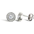 9ct White Gold CZ Round Halo Stud Earrings - JES337