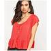 Free People Tops | Free People Charlie Red Ruffle Relaxed Fit Babydoll Top Large Short Sleeve Tee | Color: Red | Size: L