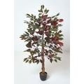 Red and Green Artificial Capensia Tree with Real Wood Trunk, 4 Ft