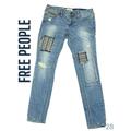 Free People Jeans | Free People Womens Denim Jeans Sz 28 Boho Embroidered Patchwork Distressed Blue | Color: Blue | Size: 28