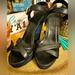 Burberry Shoes | Burberry Black Leather And Canvas Platform Wedge | Color: Black/Blue | Size: 38