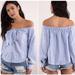 Free People Tops | Free People Hello There Beautiful Off-The-Shoulder Shirt Blue Medium | Color: Blue/White | Size: M