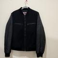 Levi's Jackets & Coats | Levi’s Bomber Jacket Men’s Medium Black Faux Leather Nylon Mixed Media Letterman | Color: Black | Size: M