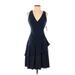 Luxe by Carmen Marc Valvo Casual Dress - A-Line V-Neck Sleeveless: Blue Solid Dresses - Women's Size Small