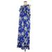 Motherhood Casual Dress High Neck Sleeveless: Blue Floral Dresses - Women's Size Medium Maternity