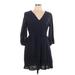 Gap Casual Dress - Mini V Neck 3/4 sleeves: Blue Solid Dresses - Women's Size Large