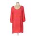 Nell Couture Casual Dress - Mini Scoop Neck 3/4 sleeves: Orange Tropical Dresses - Women's Size 12