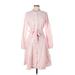 J.Crew Casual Dress - Shirtdress Crew Neck 3/4 sleeves: Pink Print Dresses - Women's Size 10 Tall