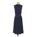 Leota Casual Dress - Midi Mock Sleeveless: Blue Polka Dots Dresses - Women's Size Small