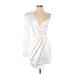 NBD Cocktail Dress - Mini V Neck Long sleeves: White Print Dresses - Women's Size X-Small