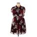 Maurices Casual Dress - A-Line High Neck Short sleeves: Burgundy Floral Dresses - Women's Size 2X-Large